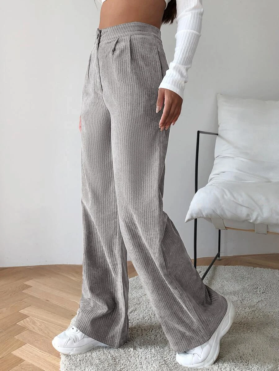 Pantalon ample taille haute en velours côtelé