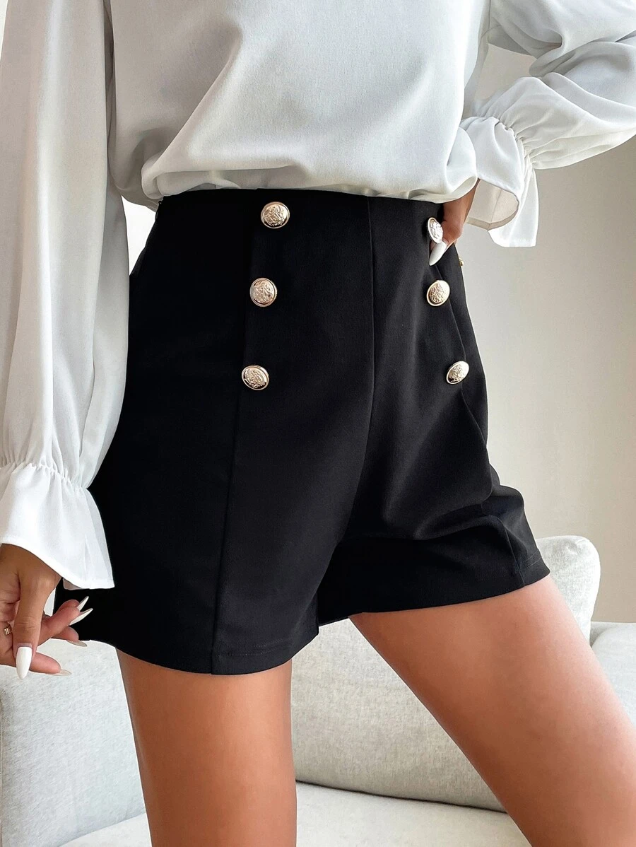 Short taille haute faux bouton