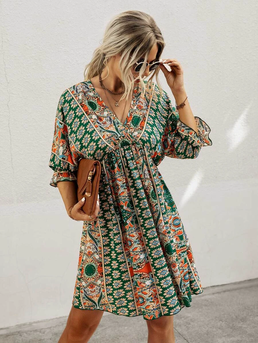 Robe cache-cœur à imprimé avec nœud