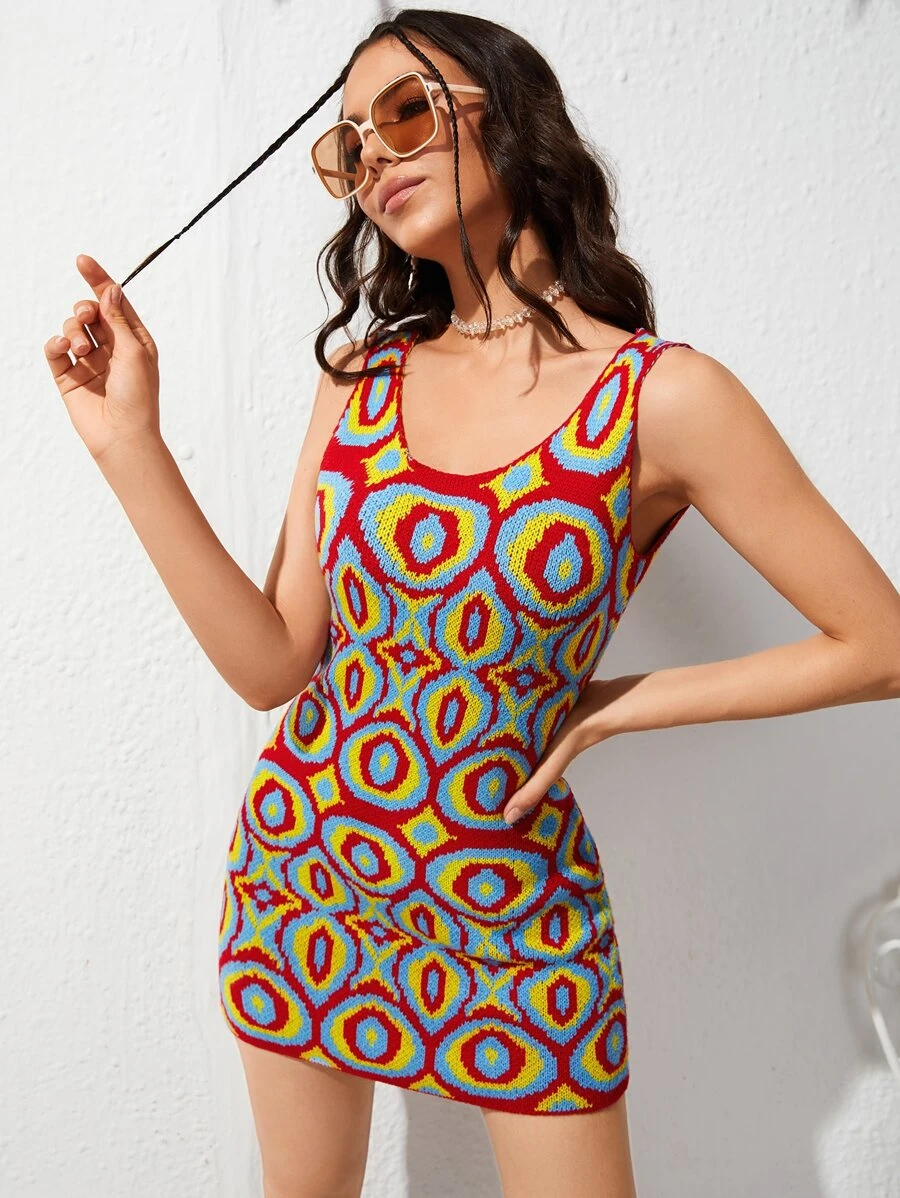 Robe pull à motif géométrique